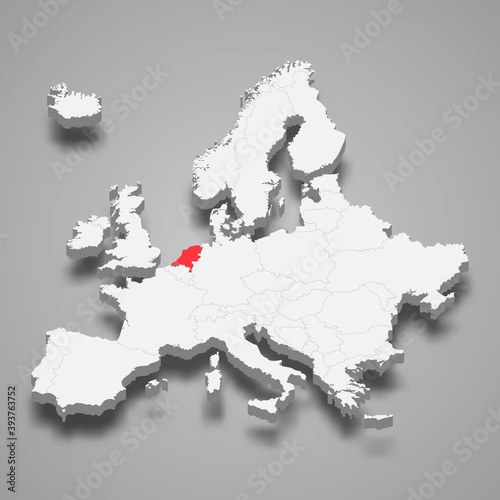 Netherlands country location within Europe 3d map