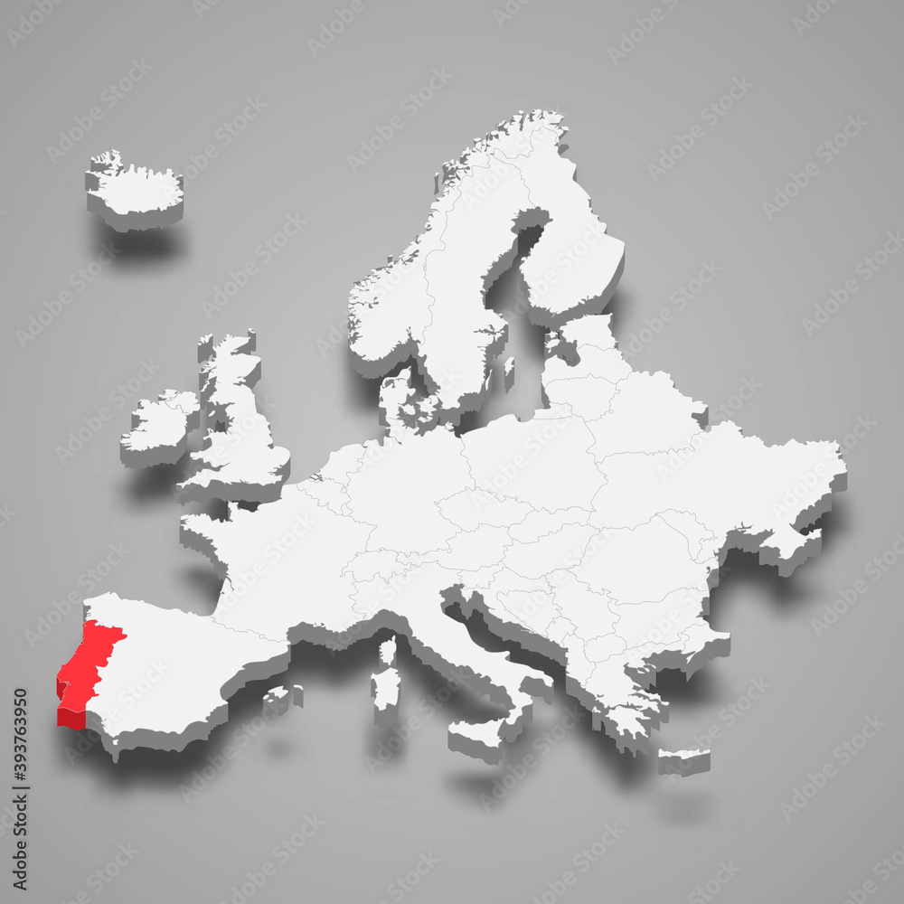 Fototapeta premium Portugal country location within Europe 3d map
