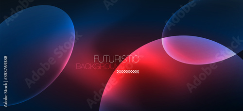 Neon ellipses abstract backgrounds. Shiny bright round shapes glowing in the dark. Vector futuristic illustrations for covers, banners, flyers and posters and other