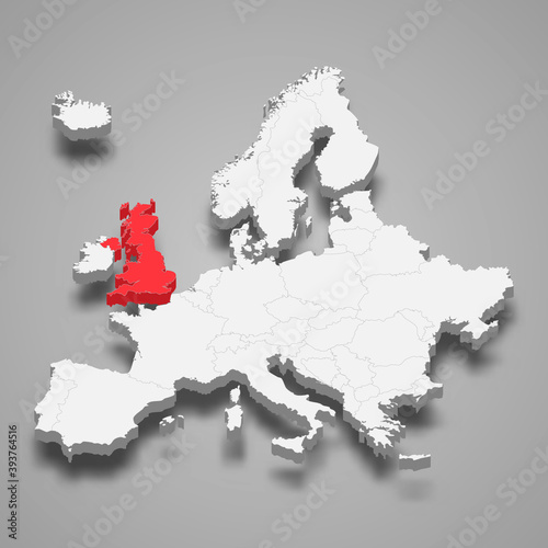 United Kingdom country location within Europe 3d map