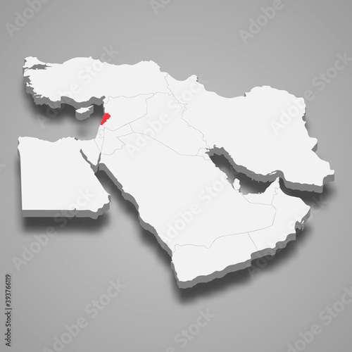 Lebanon country location within Middle East 3d map