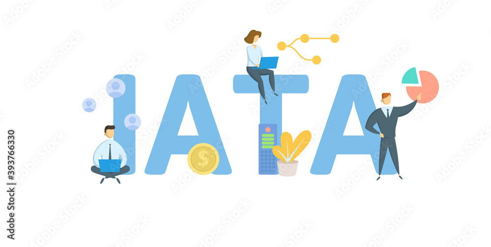 IATA, International Air Transport Association. Concept with keywords, people and icons. Flat vector illustration. Isolated on white background. IATA, International Air Transport Association. Concept with keywords, people and icons. Flat vector illustration. Isolated on white background.