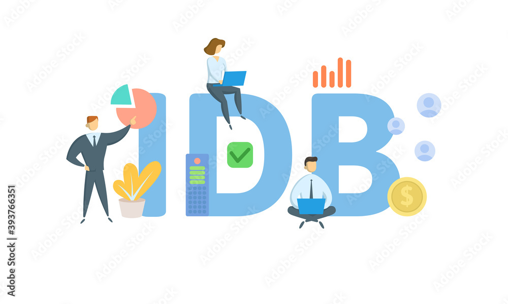 IDB, Industrial Development Bond. Concept with keywords, people and icons. Flat vector illustration. Isolated on white background. IDB, Industrial Development Bond. Concept with keywords, people and icons. Flat vector illustration. Isolated on white background.
