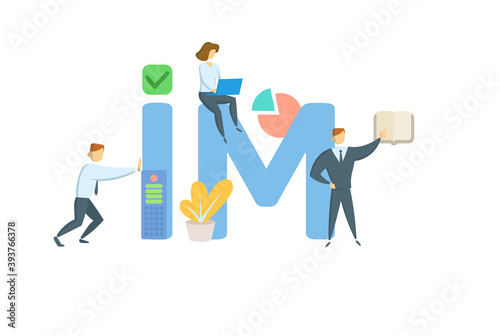 IM, Information Memorandum. Concept with keywords, people and icons. Flat vector illustration. Isolated on white background.