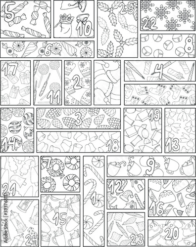 Christmas coloring book advent calendar with different patterns