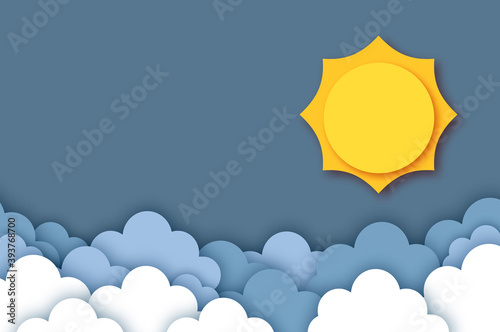 Sun with cloud. Cloudy sky. Paper cut Weather.