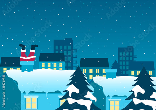 Santa Claus stuck on chimney