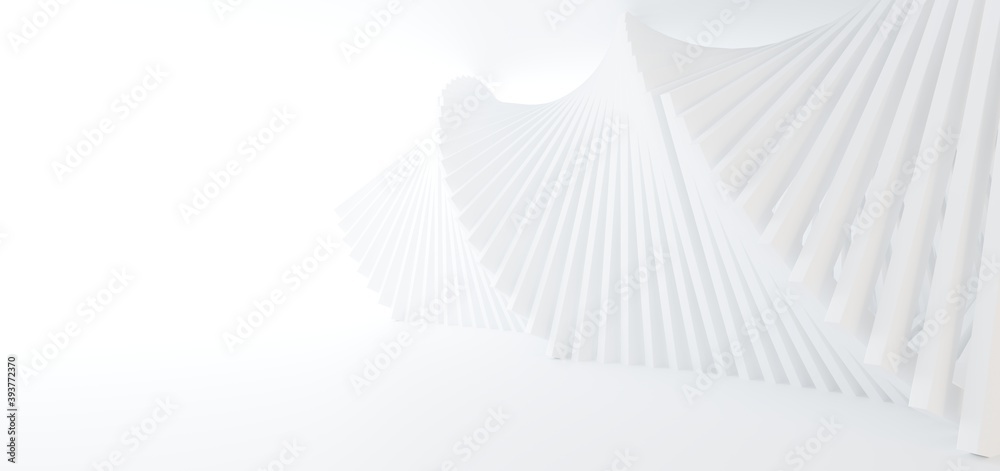 Fototapeta premium Luxury white abstract architectural minimalistic background. Contemporary showroom. Modern exhibition stand. Empty gallery. Backlight. Polygonal Graphic Design. 3D illustration and rendering.