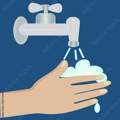 Coronavirus symbol. Infection with covid-19 infection through sneezing and coughing of a sick person. Wash your hands with soap and water under the tap. Prevention of infectious diseases, coronavirus