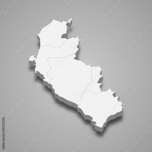 3d isometric map of Ica is a region of Peru