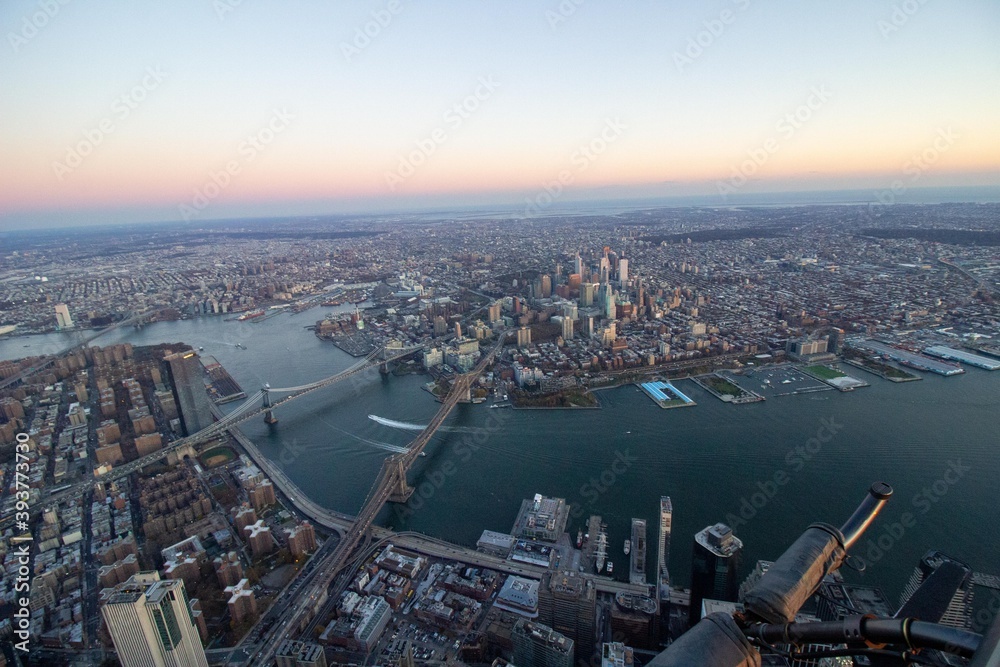 Aerial view of Manhattan and Brooklyn Bridge