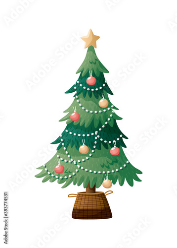 Christmas tree isolated on white background.