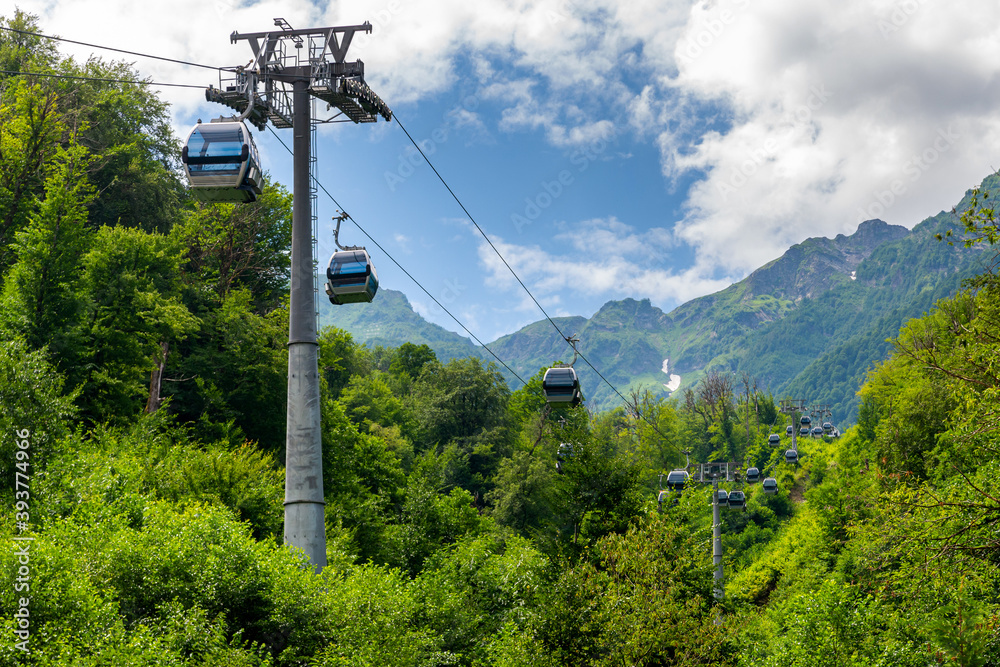 Cable car or cable railway in summer mountains Cable car or cable railway in summer mountains