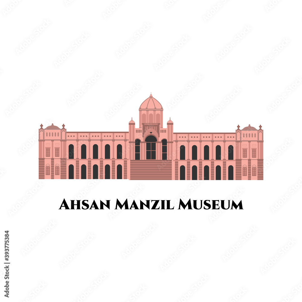 Ahsan Manzil flat cartoon design vector illustration. The official ...