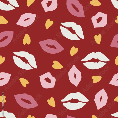 Red Passionate Luscious Lips Vector Illustration Seamless Pattern