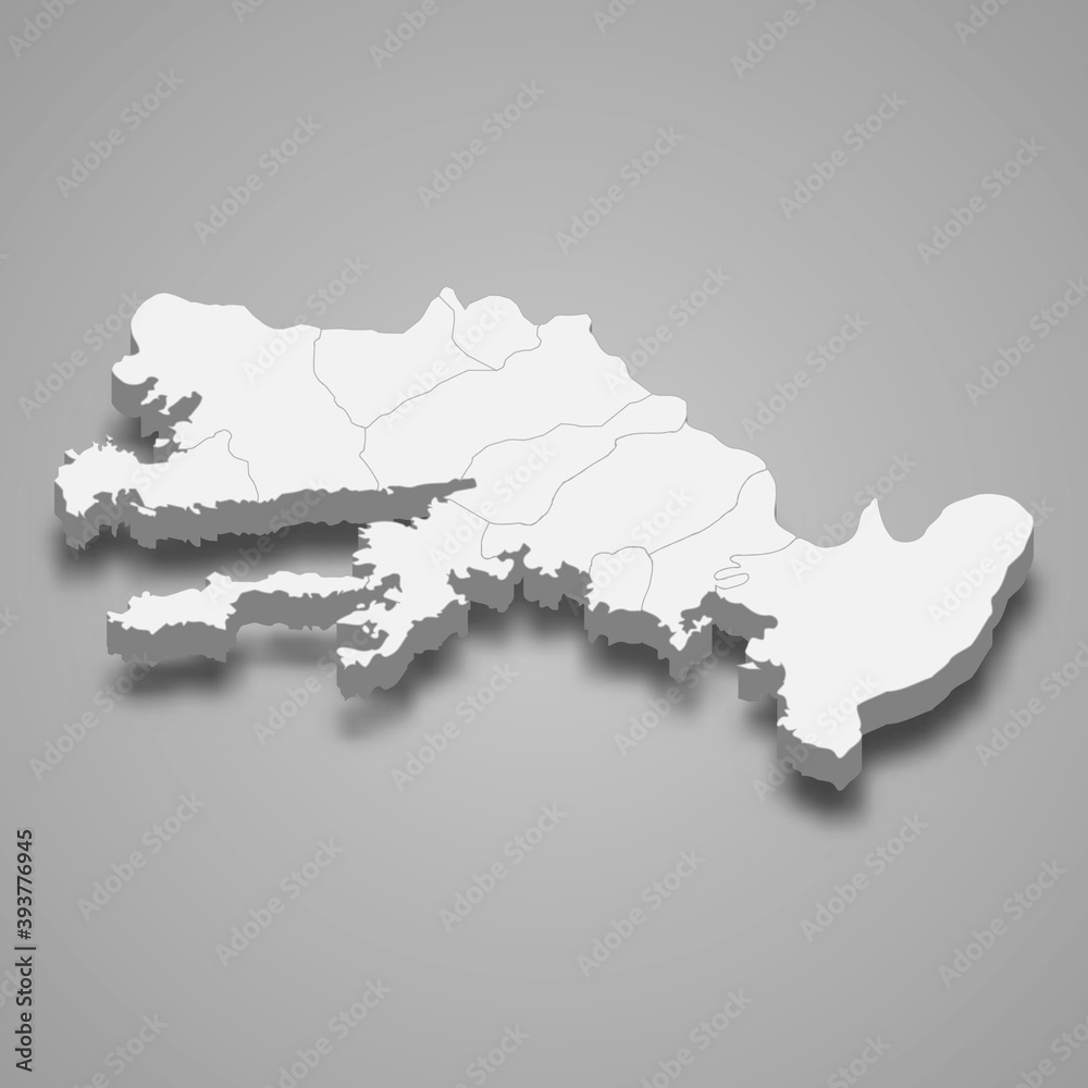 Obraz premium 3d isometric map of Mugla is a province of Turkey