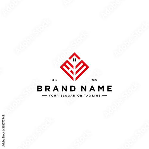 letter HM square with roof house Logo design concept vector