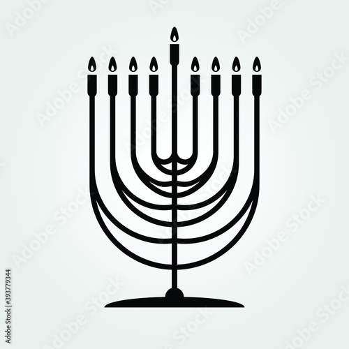 Hanukkah Menorah nine-branched candelabrum icon isolated on white background. Vector illustration.