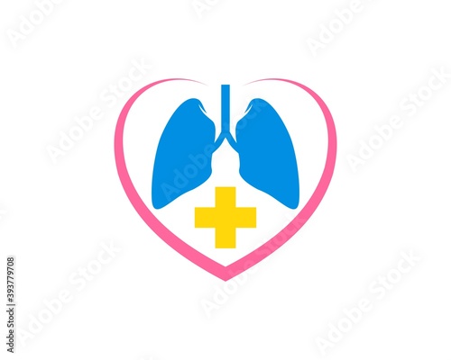Abstract love shape with lungs and medical cross symbol