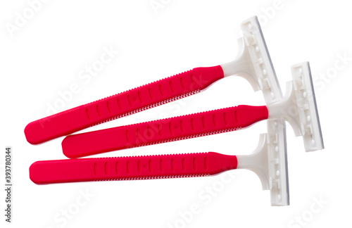 Set of disposable shaver razors isolated on white background