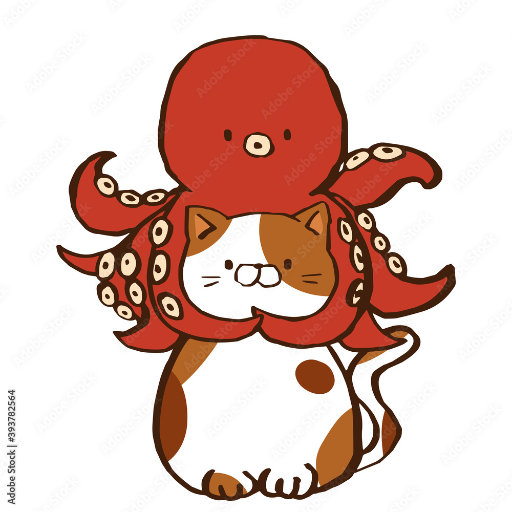 Obraz premium 多幸猫 タコと猫 カラー