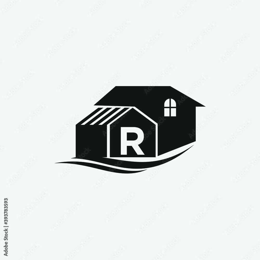 Letter R and home logo design template