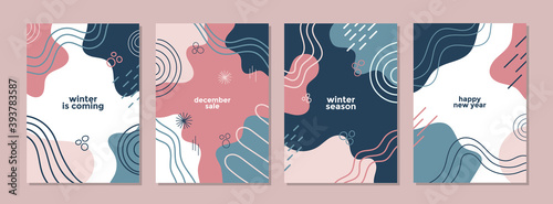 Set of abstract creative artistic templates with winter season concept. Universal cover Designs for Annual Report, Brochures, Flyers, Presentations, Leaflet, Magazine.	