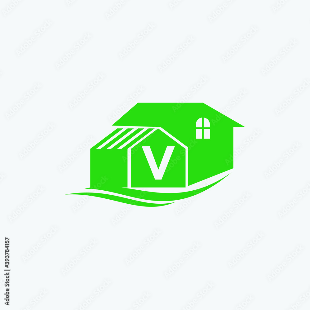Letter V and home logo design template