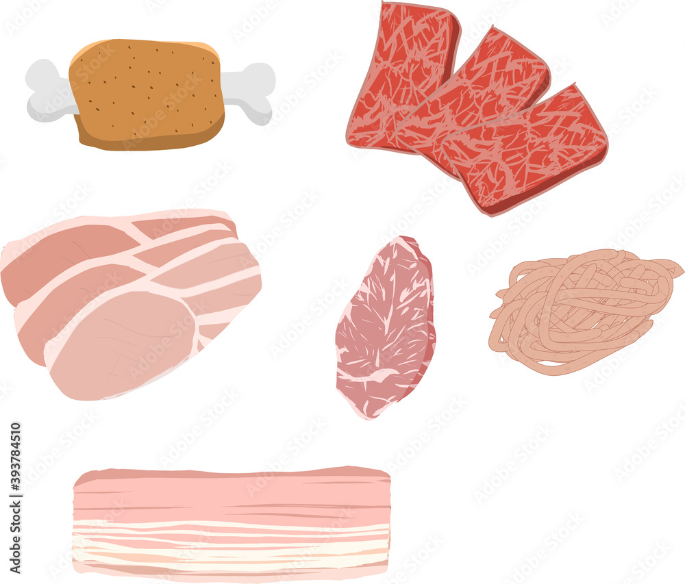 骨付き肉 ベーコン 豚バラ カルビの肉のイラストセット Stock Vector Adobe Stock 骨付き肉 ベーコン 豚バラ カルビの肉のイラストセット Stock Vector Adobe Stock