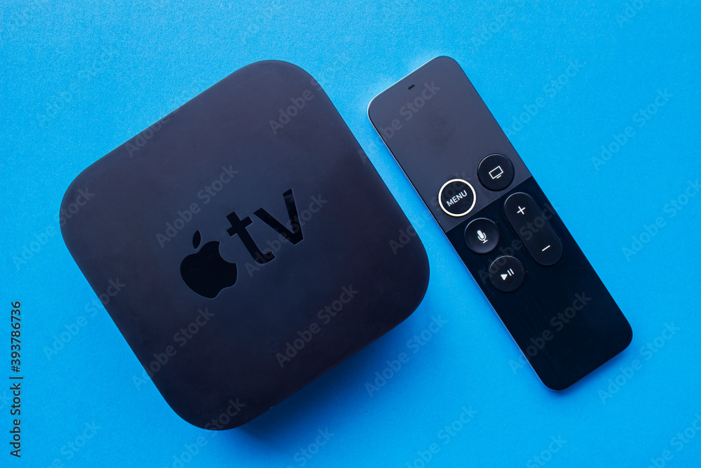 Calgary, Alberta, Canada. Nov. 19, 2020. An Apple TV 4K on a blue  background Stock Photo | Adobe Stock