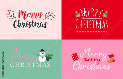 Merry christmas vector card, banner, illustration, red, green, pink Christmas tree, snowman new year, minimal, elegant 