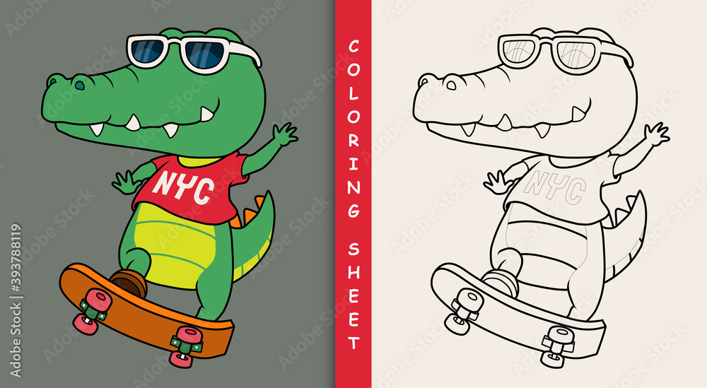 Obraz premium Cool crocodile playing skateboard.