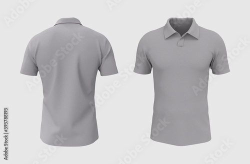 Blank collared shirt mockup, front, and back views, tee design presentation for print, 3d rendering, 3d illustration