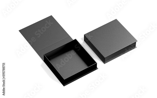 Canvas Print Black blank hard cardboard box mock up template, 3d illustration.