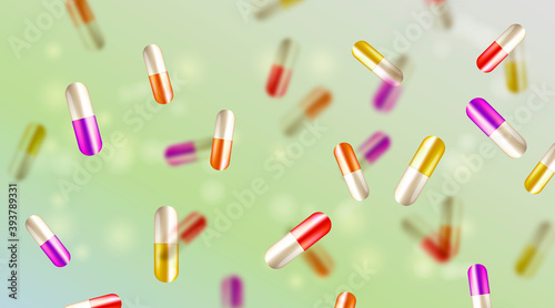 Medical  background.  Medical falling blurred capsules. Falling pills. Health care background. Pharmaceutical background.