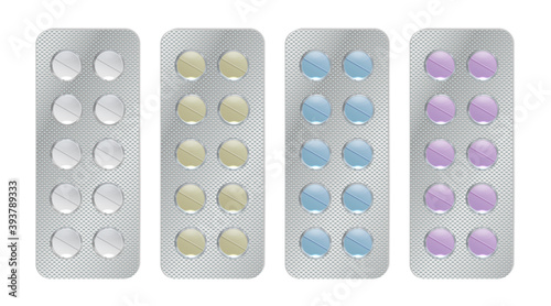 Pharmaceutical  blister pack isolated on transparent background. 3D illustration pill blisters set. 