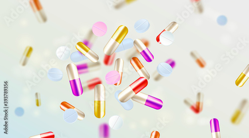 Medical  background.  Medical falling blurred capsules. Falling pills. Health care background. Pharmaceutical background.
