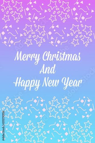 Merry Christmas and Happy new year wishes greeting card abstract background with colorful text and sparkling stars decorative pattern, festival celebration, graphic design illustration wallpaper