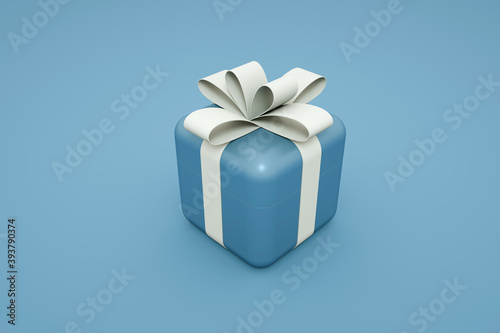 Blue gift boxes with white ribbon, on blue background. 3D Rendering © hallojulie