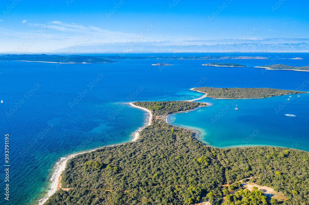 Amazing seascape, Dugi Otok island in Croatia, aerial view from drone - obrazy, fototapety, plakaty 