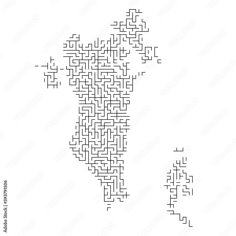 Bahrain map from black pattern of the maze grid. Vector illustration.