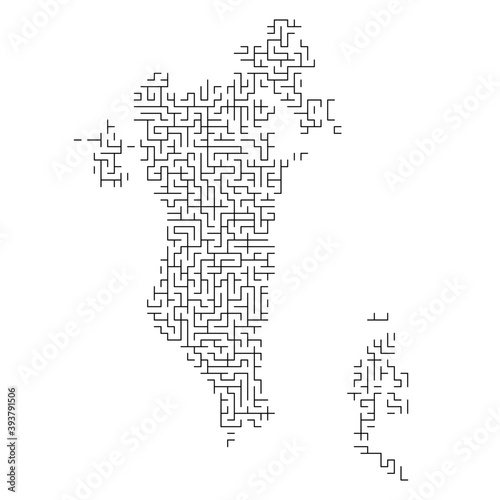 Bahrain map from black pattern of the maze grid. Vector illustration.