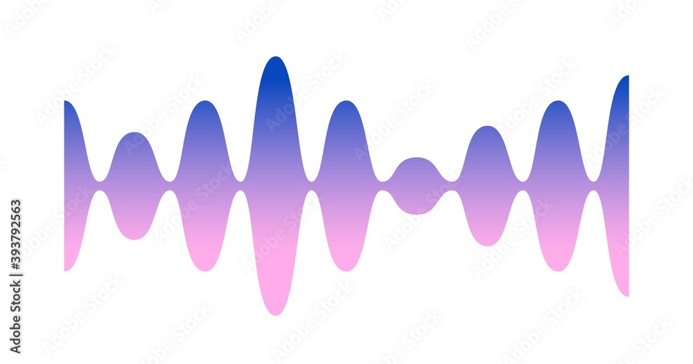 Gradient colorful sound wave, track or voice record. Wavy graph or musical equalizer isolated on white background. Flat vector illustration of waveform, pulse graphic