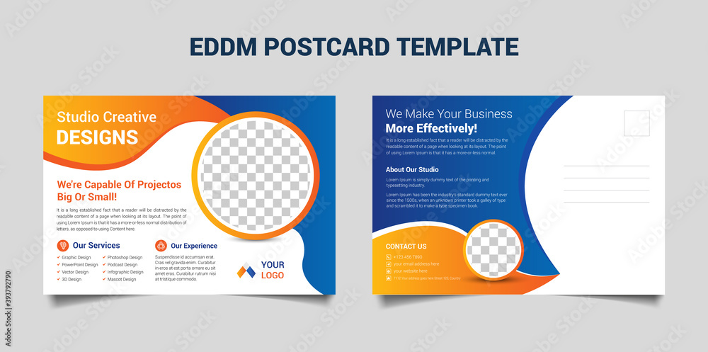 Corporate EDDM Postcard Template with orange and blue gradient shape for corporate company