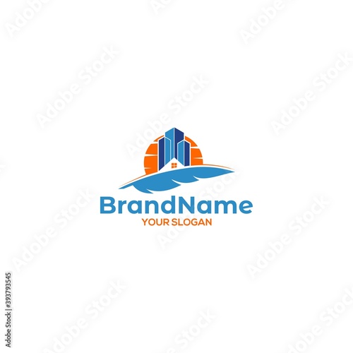Building Feather Logo Design Vector