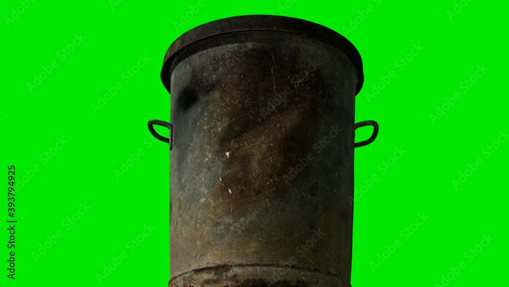 metal trash bin on green chromakey background metal trash bin on green chromakey background