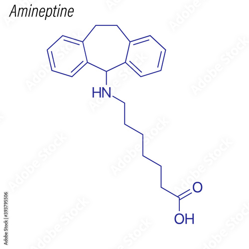 Vector Skeletal formula of Amineptine. Drug chemical molecule.