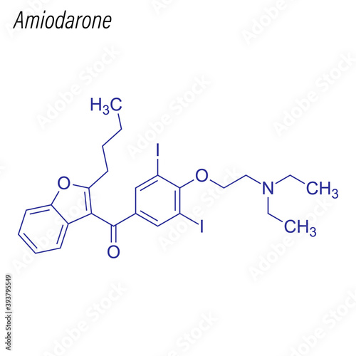 Vector Skeletal formula of Amiodarone. Drug chemical molecule.
