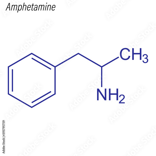 Vector Skeletal formula of Amphetamine. Drug chemical molecule.