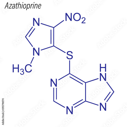 Vector Skeletal formula of Azathioprine. Drug chemical molecule.
